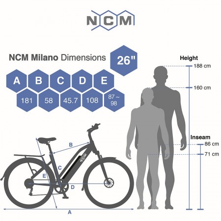 NCM Milano 26 Zoll Trekking E-Bike Schwarz